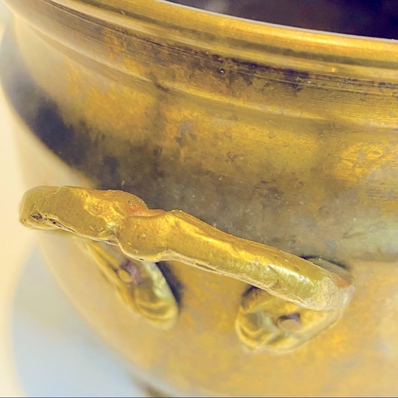 Brass Pot Planter Ornate Handles Footed Vintage - Picture 7 of 11